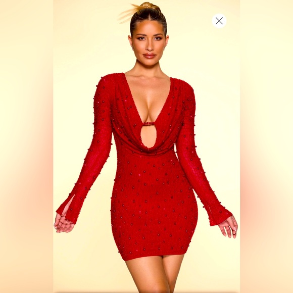 Oh Polly Red Embellished Dress - Picture 1 of 9